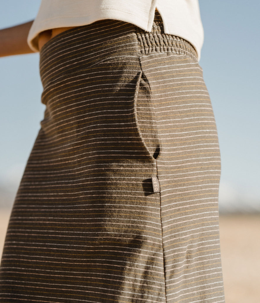 A close-up of Primary Stripe Skirt in petra stripe by Deso Supply Co.