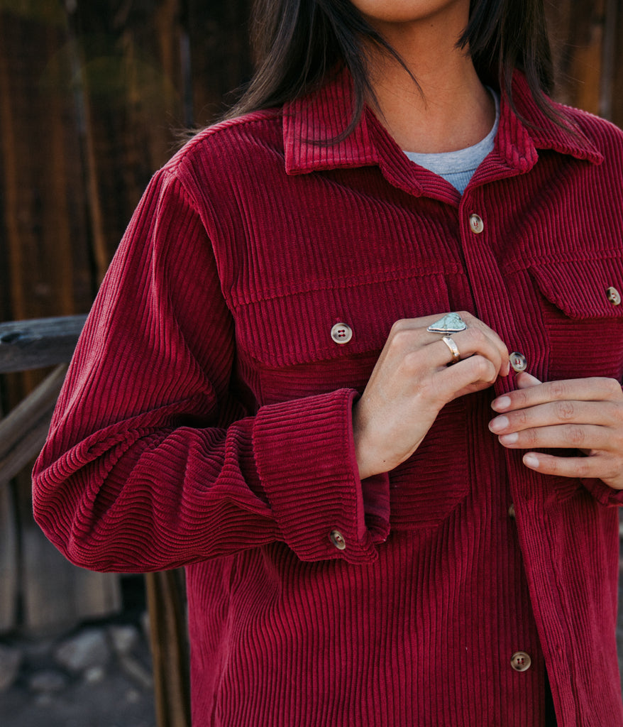 Valhalla Cord Shirt in cherry color by Deso Supply Co.