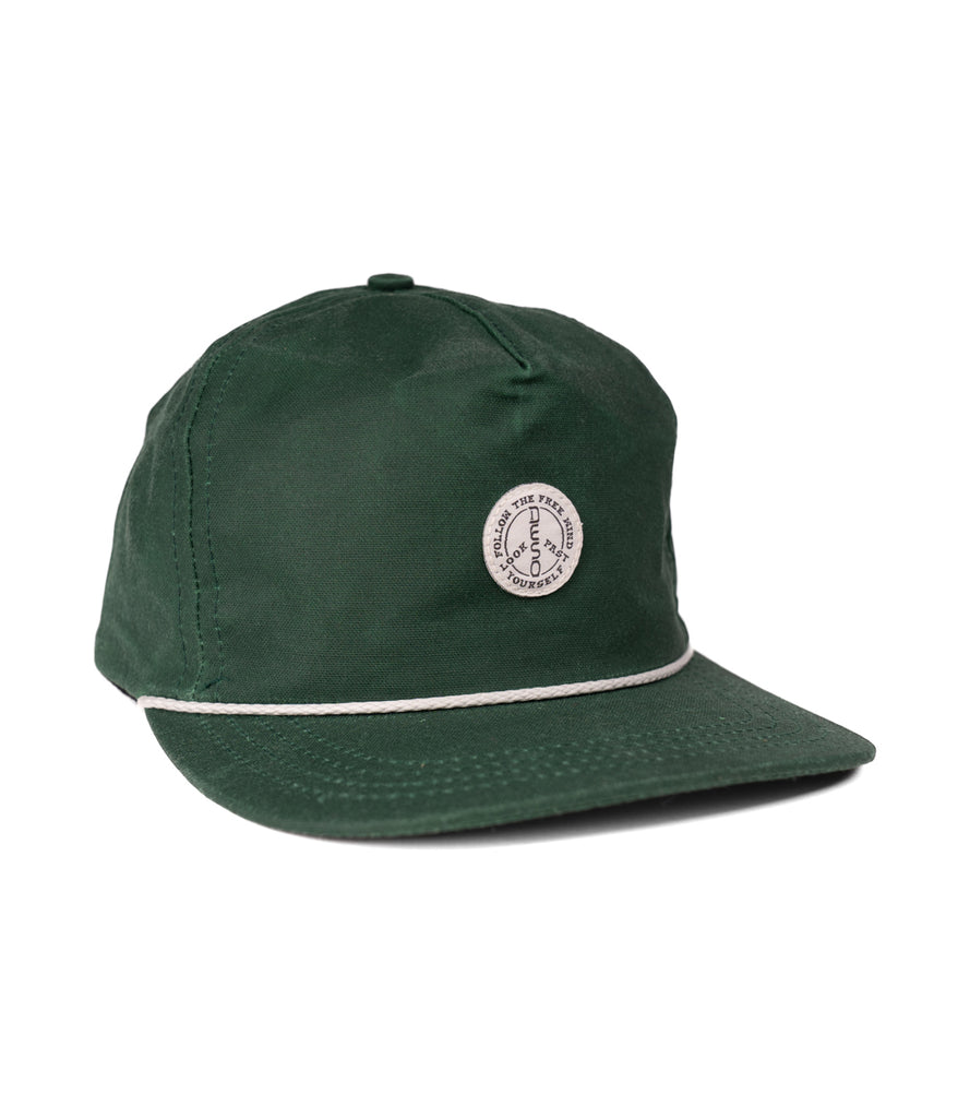 Follow The Free 5 Panel Cap in hunter color by Deso Supply Co. front