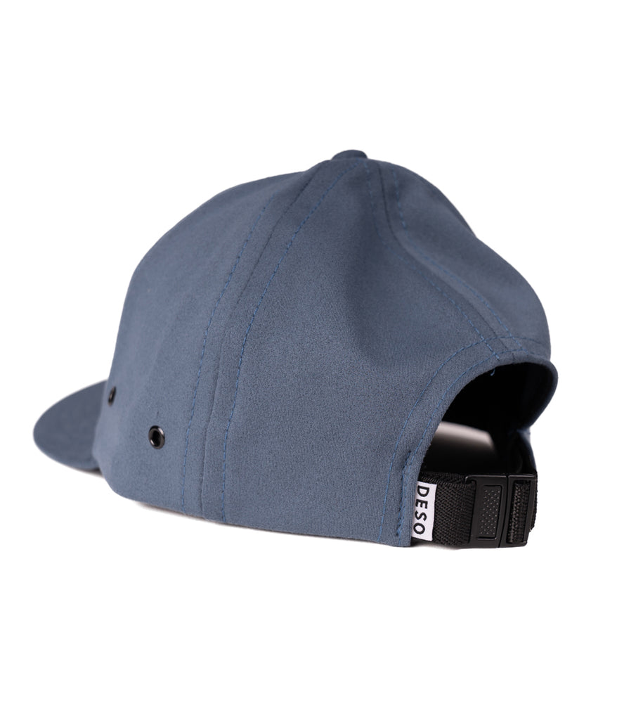 Hatchet 6 Panel Cap in orion blue color by Deso Supply Co. front view. back view.