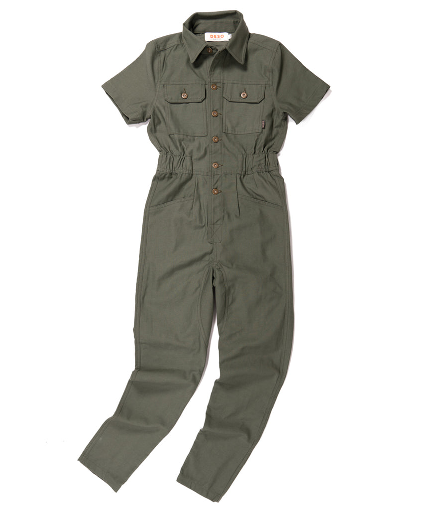 Homewood Coveralls in dark sage color by Deso Supply Co.