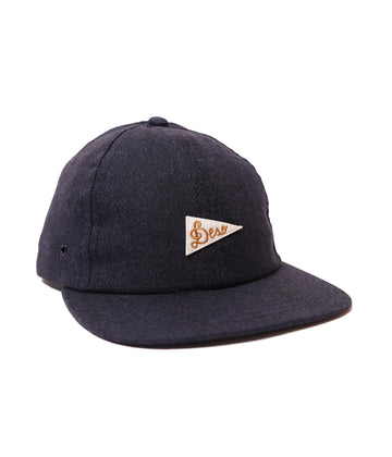 Deadstock Italian Wool Hat - Navy - has a white felt flag with the word: Deso embroidered 